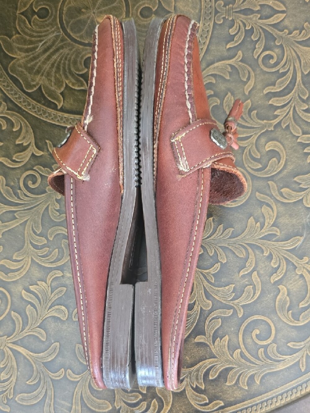 Dexter Tassel Backless Loafers in Chestnut Brown - Picture 5 of 6